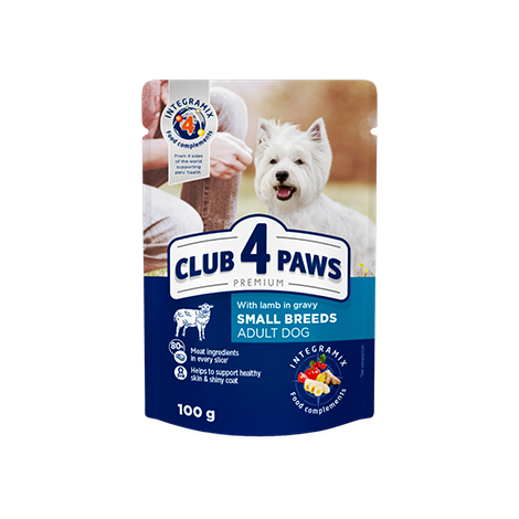 CLUB 4 PAWS PREMIUM " MIEL ÎN SOS". HRANA CONSERVATA COMPLETA PENTRU C INI ADULTI DE RASĂ MICĂ