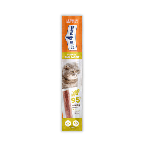 CLUB 4 PAWS PREMIUM MEATY STICK: CURCĂ ŞI IEPURE. COMPLEMENTAR HRANĂ PENTRU PISICILE