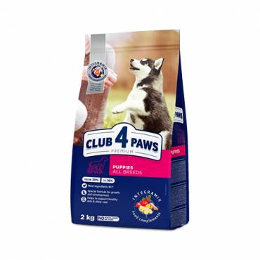 CLUB 4 PAWS PREMIUM PENTRU CĂȚEI DE TOATE RASELE” CU CONȚINUT RIDICAT DE PUI”. HRANĂ USCATĂ COMPLETĂ