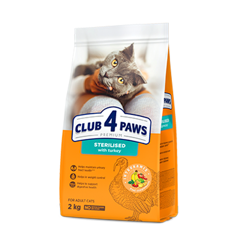 CLUB 4 PAWS PREMIUM "CU CURCAN". HRANĂ USCATĂ COMPLETĂ PENTRU PISICILE ADULTE STERILIZATE