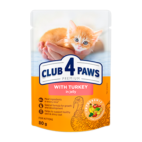 CLUB 4 PAWS PREMIUM PENTRU PISOI "CURCĂ ÎN JELEU". HRANĂ CONSERVATĂ COMPLETĂ