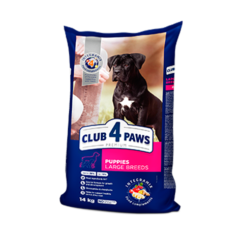 CLUB 4 PAWS PREMIUM PENTRU CĂȚEI DE TALIE MARE ”PUI”. HRANĂ USCATĂ COMPLETĂ