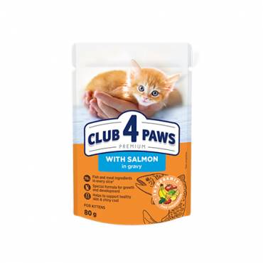 CLUB 4 PAWS PREMIUM PENTRU PISOI "CU SOMON IN SOS". HRANA CONSERVATA COMPLETA