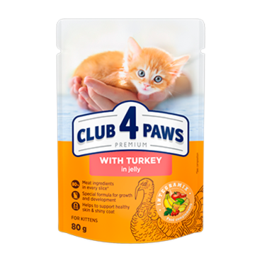 CLUB 4 PAWS PREMIUM PENTRU PISOI "CURCĂ ÎN JELEU". HRANĂ CONSERVATĂ COMPLETĂ