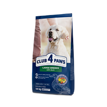 CLUB 4 PAWS PREMIUM PENTRU RASELE MARI «CU CARNE DE RAŢĂ». HRANĂ USCATĂ COMPLET PENTRU C INI ADULȚI