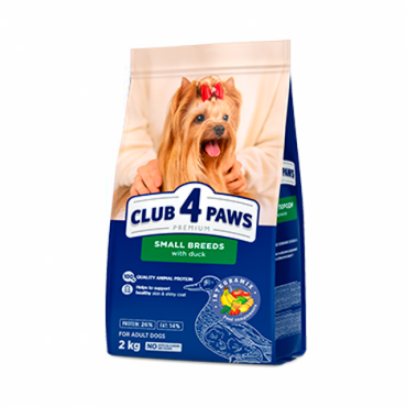 CLUB 4 PAWS PREMIUM PENTRU DE TALIE MICĂ «CU CARNE DE RAŢĂ». HRANĂ USCATĂ COMPLET PENTRU C INI ADULȚI