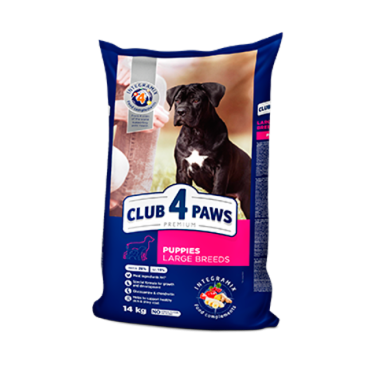 CLUB 4 PAWS PREMIUM PENTRU CĂȚEI DE TALIE MARE ”PUI”. HRANĂ USCATĂ COMPLETĂ