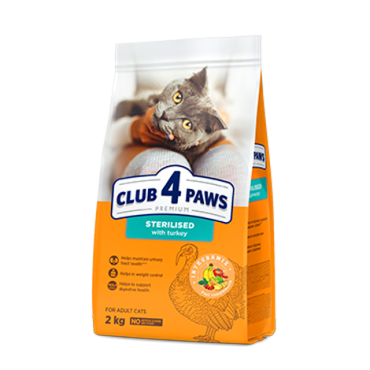 CLUB 4 PAWS PREMIUM "CU CURCAN". HRANĂ USCATĂ COMPLETĂ PENTRU PISICILE ADULTE STERILIZATE