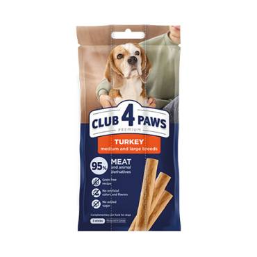 CLUB 4 PAWS PREMIUM MEATY STICK: CURCAN. HRANĂ COMPLEMENTARĂ PENTRU CÂINI ADULŢI DE RASE MIJLOCII ȘI MARI