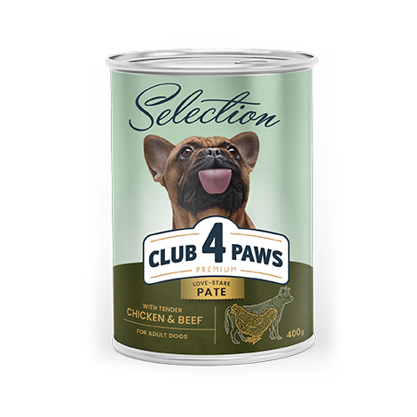 CLUB 4 PAWS Premium hrană umedă completă pentru câini adulți "Pateu cu pui și carne de vită"