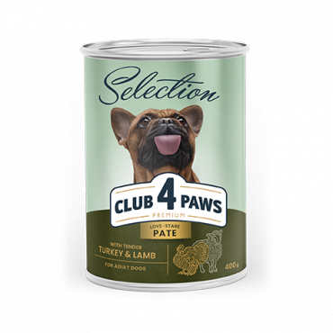 CLUB 4 PAWS Premium hrană umedă completă pentru câini adulți "Pateu cu curcan și miel"