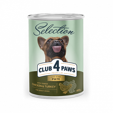 CLUB 4 PAWS Premium hrană umedă completă pentru câini adulți "Pateu cu pui și curcan"